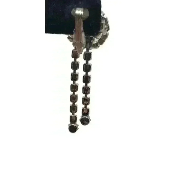 Vintage Rhinestone Earrings Clip Double Circle Long Dangle Bride Barbie Art Deco - Picture 11 of 13